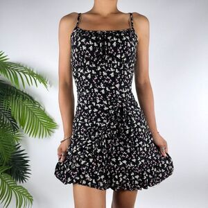Vintage Rue21 Black Floral Boho Cottagecore Print Ruffle Mini Dress  / XS